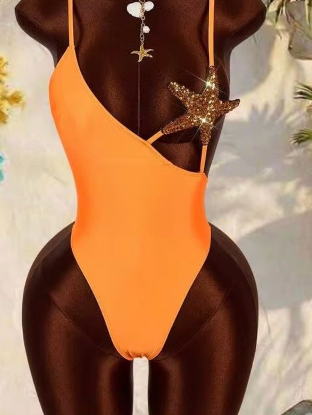 One-Piece Women’s Swimsuit, Sexy Tropical Avant-Grade One Shoulder Starfish S